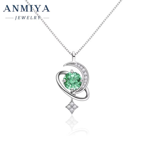 ANMIYA round Brilliant Ice Cut Green Zircon Star and Moon Star Shape Jewelry Necklace