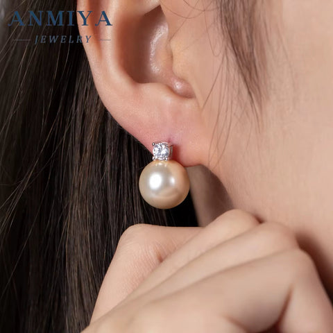 High Quality Fashion Jewelry Plated 925 Silver Needle Stud Cubic Zirconia Pearl Earrings for Women