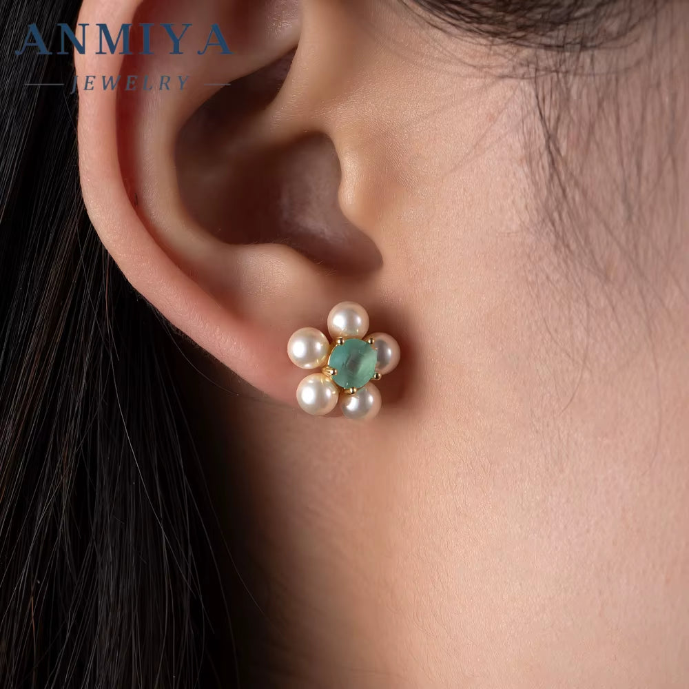 Green Pink Zircon Fresh Water Pearl 925 Silver Summer Sweet Girl Gift Earrings High Quality Unique Fine Jewelry Stud Earrings