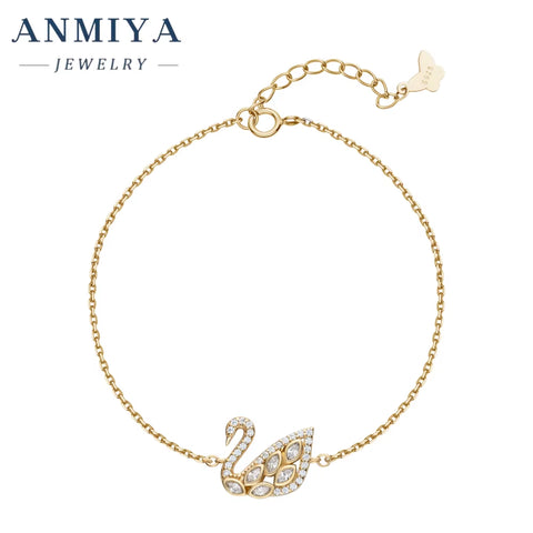 Wholesale Luxury Womens Jewelry Unique Little Swan Diamond Zircon Bracelet 925 Silver Bracelet for Girl