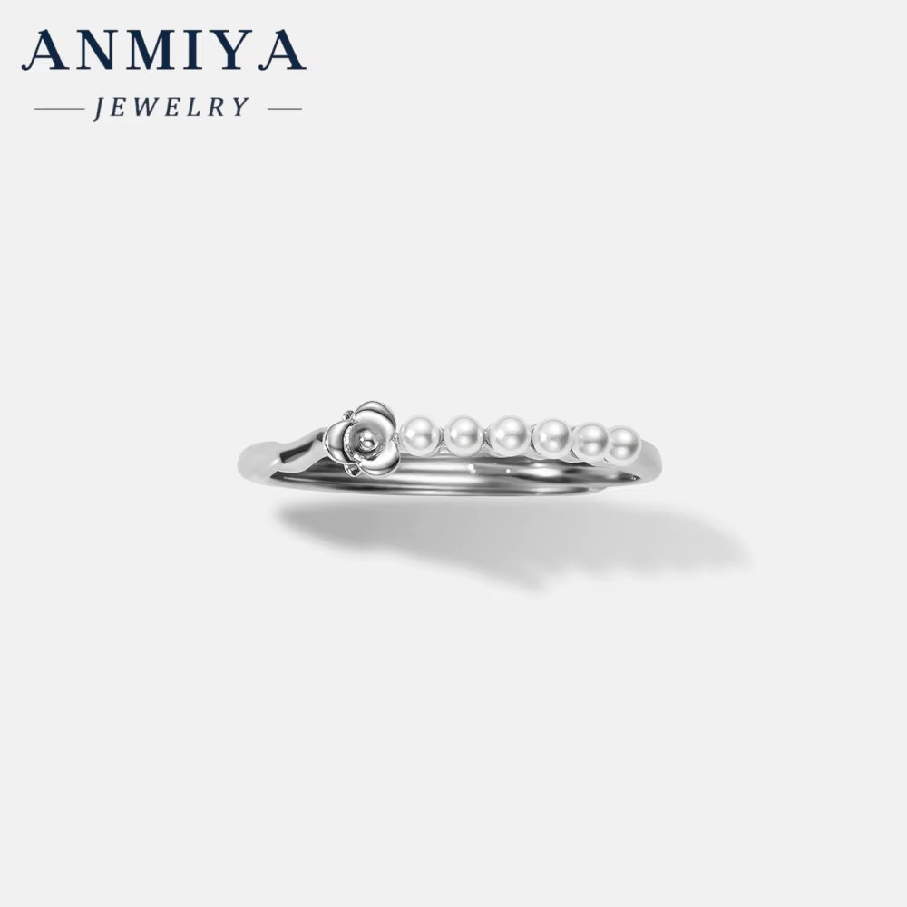 ANMIYA 925 Sterling Silver Freshwater Pearl Rings Set with Cubic Zirconic Open Ring for Lady