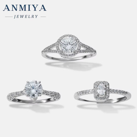 ANMIYA Wholesale 925 Silver Zircon Engagement Eternity Rings Women 925 Silver Diamond Emerald Radiant Oval Cut Ring