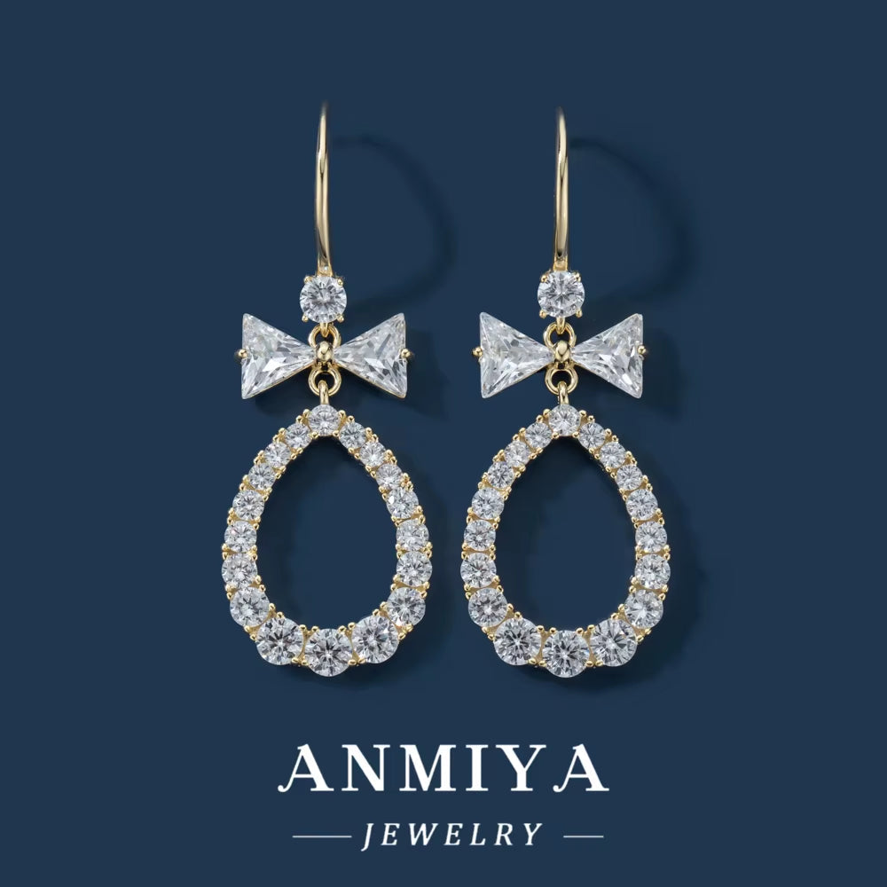 High Quality Water Drop Hollow Out Pear Shape Zircon 925 Silver Hook Earrings for Mother