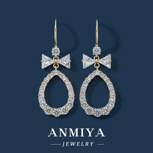 High Quality Water Drop Hollow Out Pear Shape Zircon 925 Silver Hook Earrings for Mother