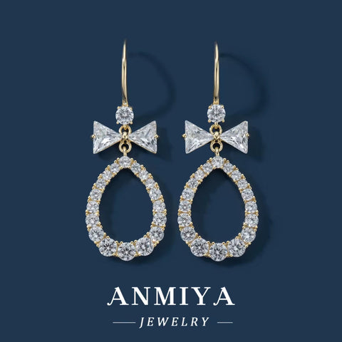 High Quality Water Drop Hollow Out Pear Shape Zircon 925 Silver Hook Earrings for Mother