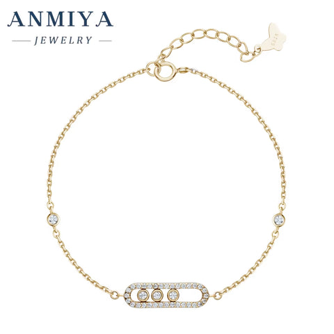 ANMIYA Jewelry Diamond Sliding High-End Gold-Plated 18K 925 Sterling Silver Classic Style Bracelet for Women