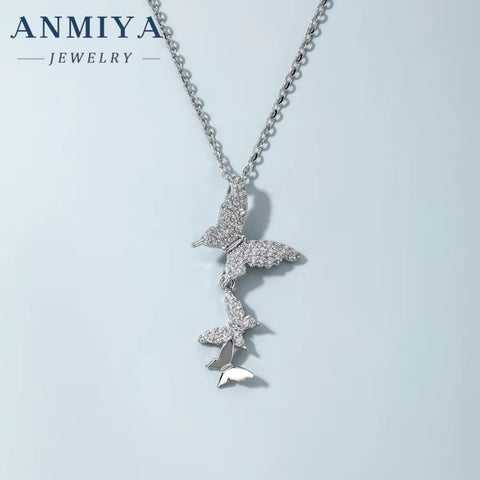 ANMIYA Fashion Charm Butterfly Necklace Jewelry 18K Gold 925 Silver Tassel Necklace Pendant for Women
