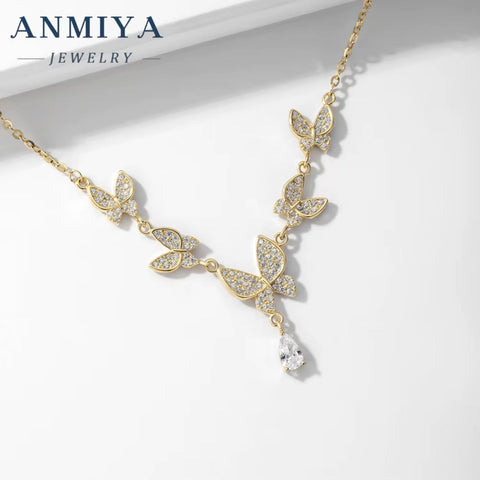 ANMIYA Fashion Jewelry Best Selling 925 Silver Butterfly Shape Shine Small Zircon Charm Necklaces for Women