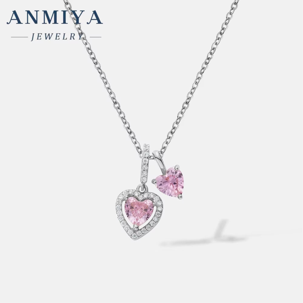 Professional Manufacturer Competitive Price Heart Pendant 925 Silver with Pink Zircons Necklace for Women