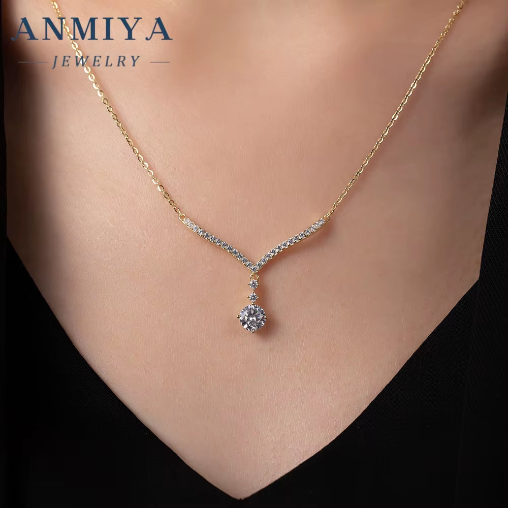 High Quality Gold Plated Golden Short Chain Single round Zircon Clavicle Necklace