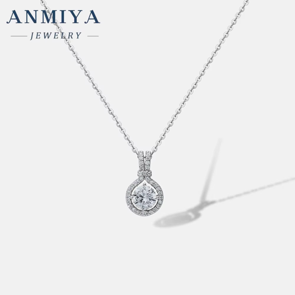 ANMIYA Dainty 925 Sliver Pendant round Cut Cubic Moissanite Simple Pendant Necklace for Women Girls