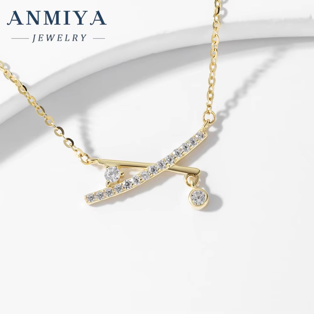 Wholesale One-Line Shape 18K Gold Plated Zircon 925 Sterling Silver Pendant Necklace Women Fine Jewelry