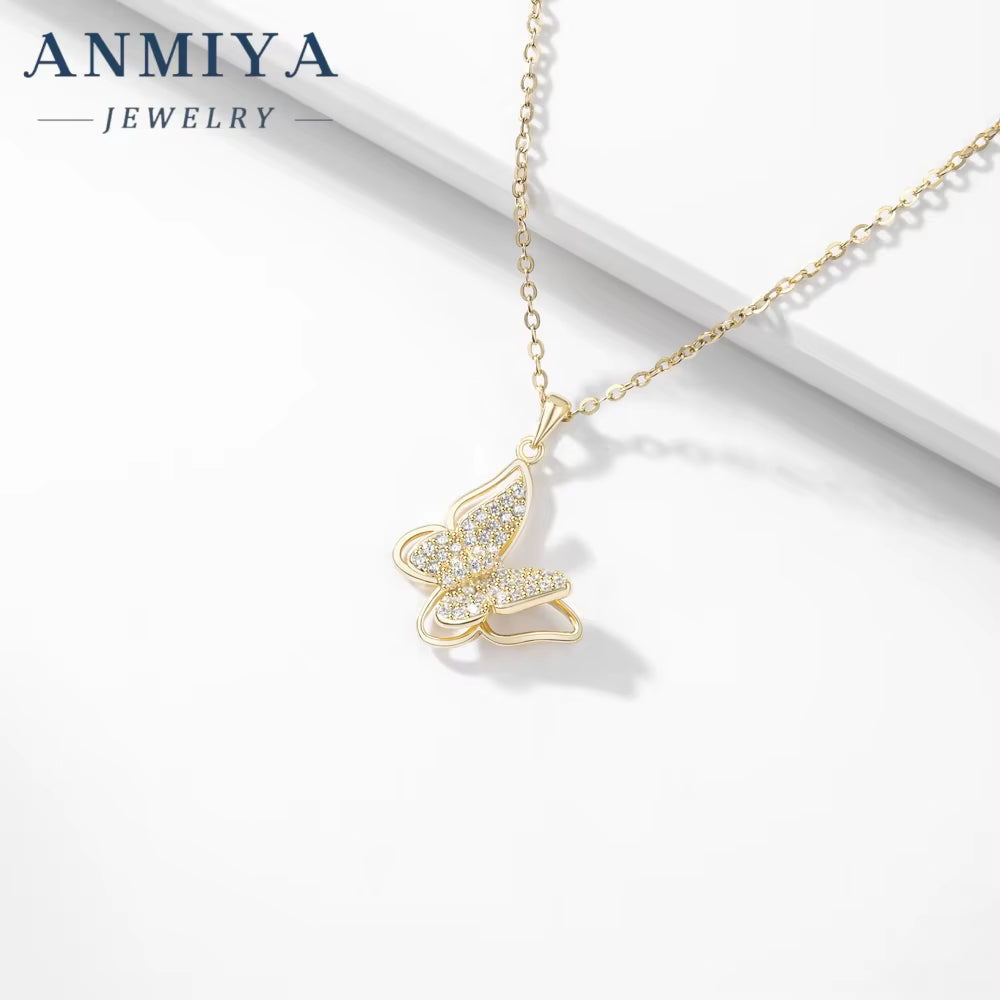 Female Sterling Silver Necklace Butterfly Shape Silver Necklace CZ Fashion Chains Necklaces