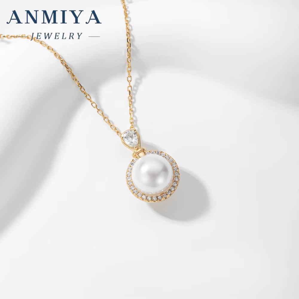 ANMIYA Delicate Niche Fashionable Fresh Water Pearl Waterproof 925 Silver Gold Plated Pendant Necklace for Women Men Jewelry