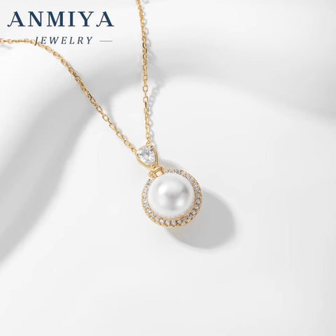 ANMIYA Delicate Niche Fashionable Fresh Water Pearl Waterproof 925 Silver Gold Plated Pendant Necklace for Women Men Jewelry