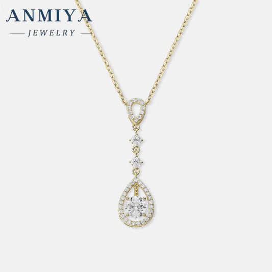 ANMIYA Original 925 Sterling Silver Long Tassel Pear Shape CZ Chain Necklace for Women Wedding Party Jewelry