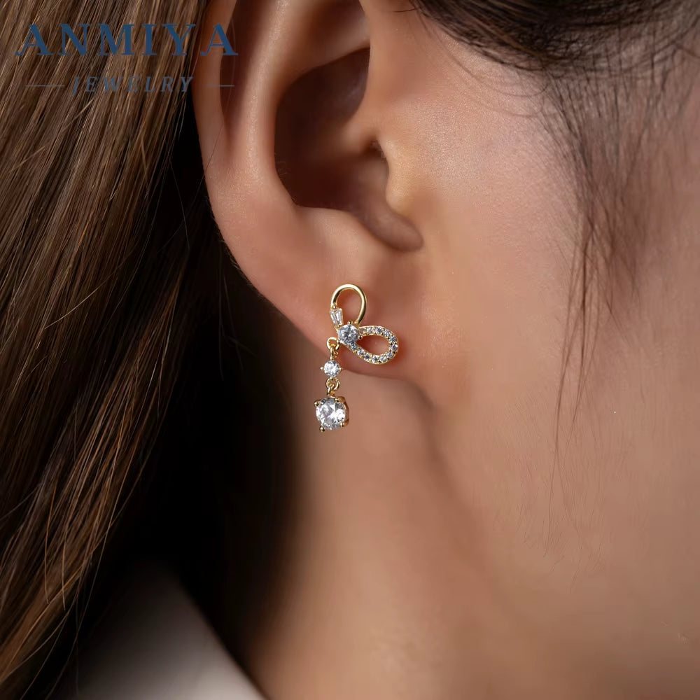 Fashion Heart Drop Zircon Earrings Jewelry Women 18K Gold Plated Zircon Earrings Heart Stud Earring Trendy for Women