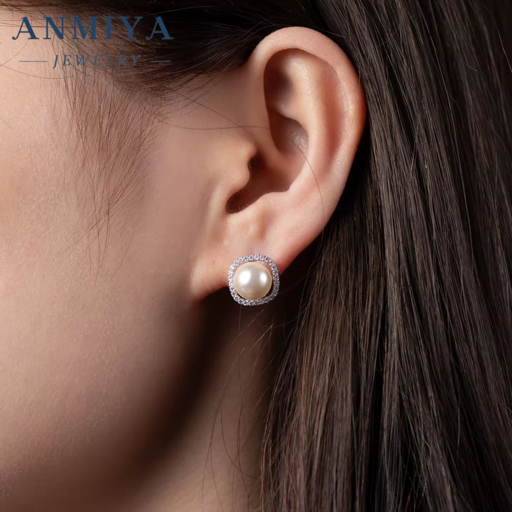 ANMIYA 925 Silver Baroque Pearl Earrings Fine Jewelry Fresh Water Pearls Earrings