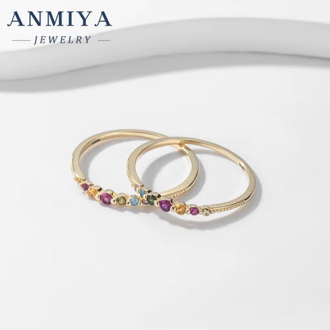 925 Silver Rainbow Cubic Zirconia CZ Ring Colorful Cubic Zircon Rainbow Ring Women Finger Ring