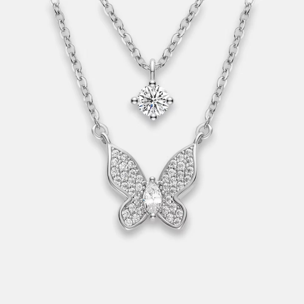 ANMIYA Women'S Double-Layer Diamond Butterfly Necklace with Collarbone Chain Elegant and Minimalist Pendant