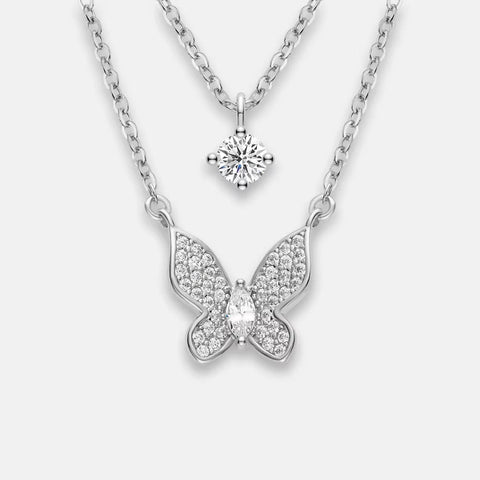 ANMIYA Women'S Double-Layer Diamond Butterfly Necklace with Collarbone Chain Elegant and Minimalist Pendant