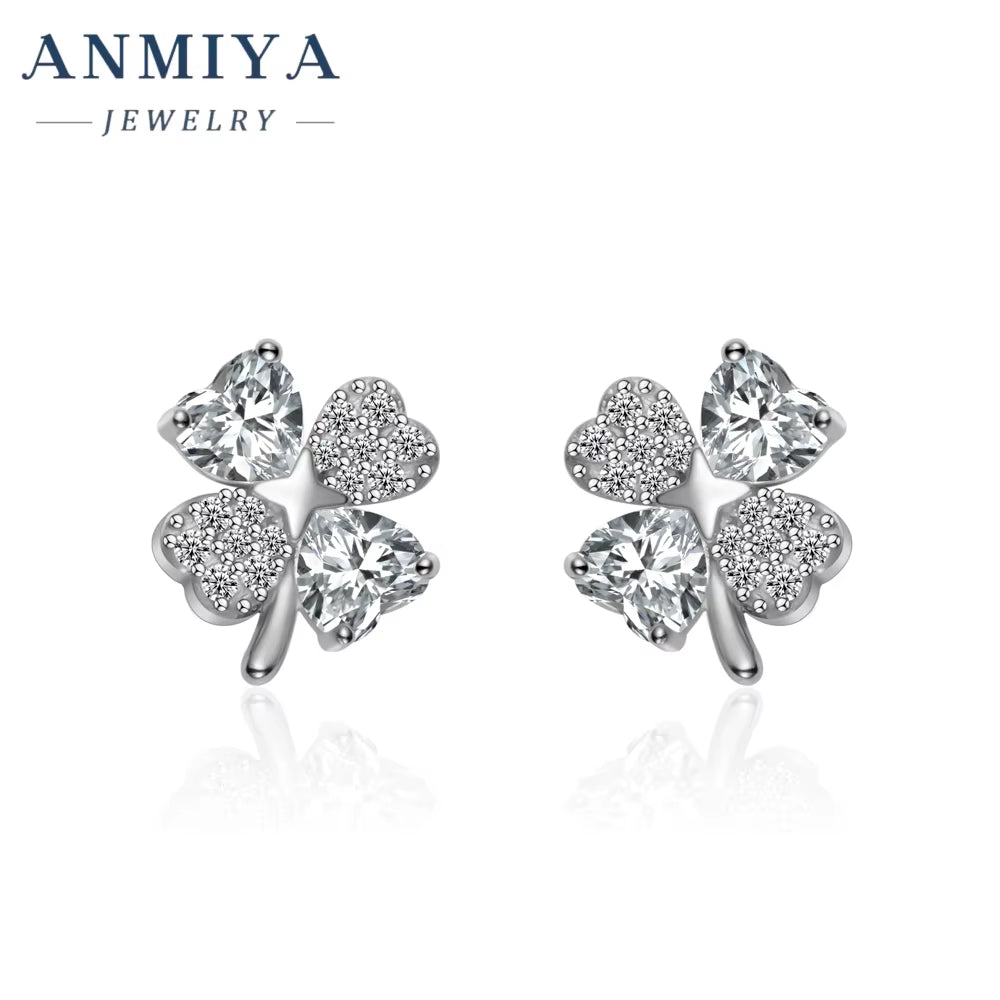 Wholesale 2024 Summer 925 Sterling Silver Earrings Zircon Clover Earrings for Women