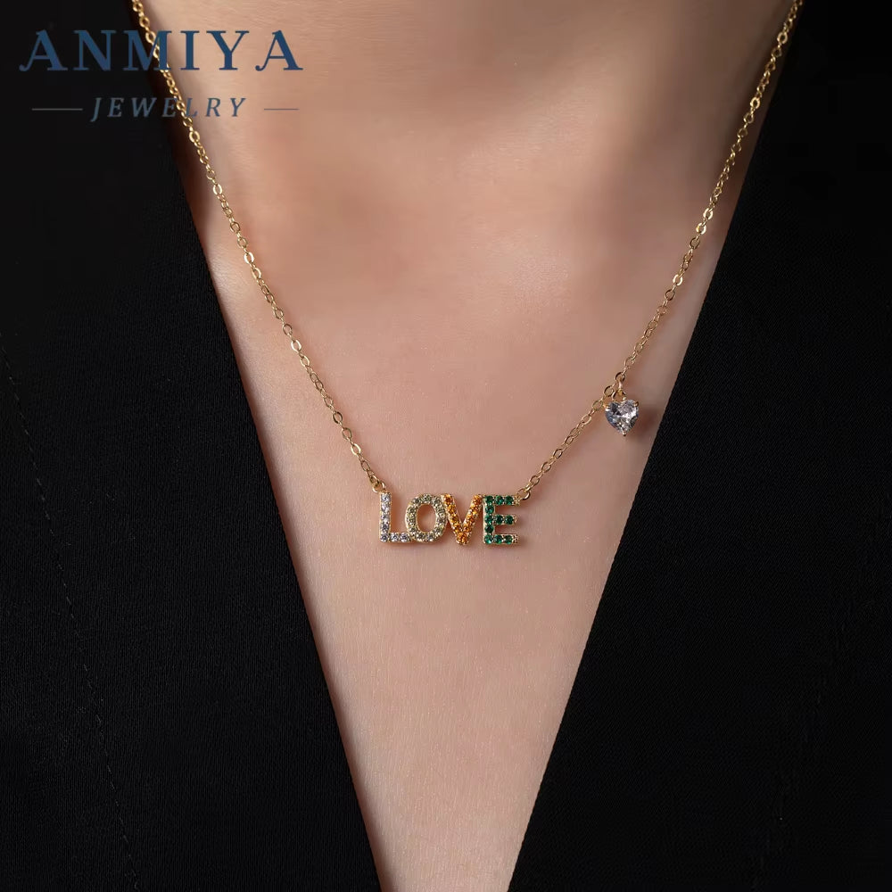 Wholesale Exquisite Temperament Clavicle Chain 925 Sterling Silver Cubic Zircon Letter Love Pendant Necklace