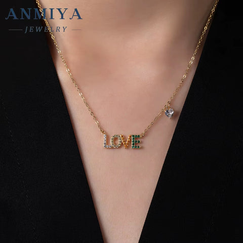 Wholesale Exquisite Temperament Clavicle Chain 925 Sterling Silver Cubic Zircon Letter Love Pendant Necklace