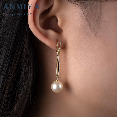 ANMIYA INS Trendy Fashion Long Fringe Tassels Fresh Water Pearl 925 Silver Customize Stud Earrings for Women