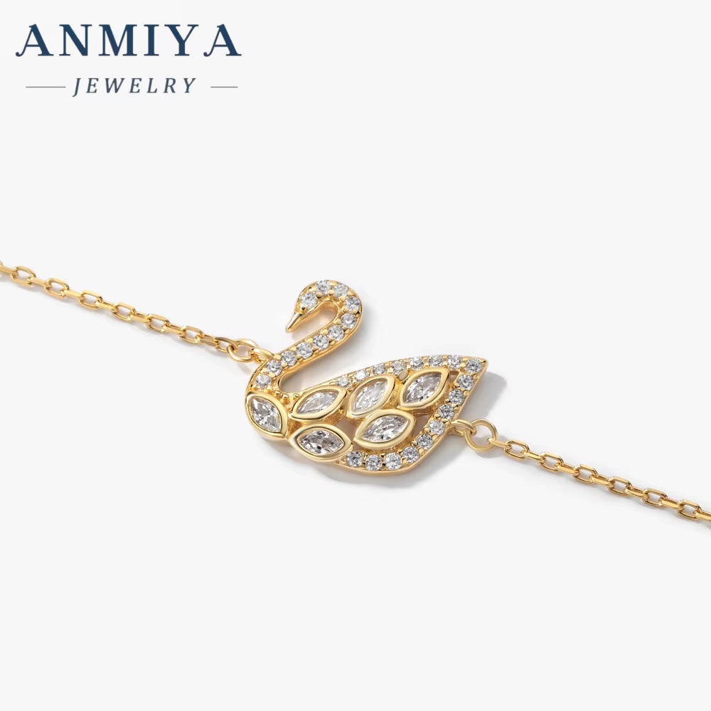 Wholesale Luxury Womens Jewelry Unique Little Swan Diamond Zircon Bracelet 925 Silver Bracelet for Girl