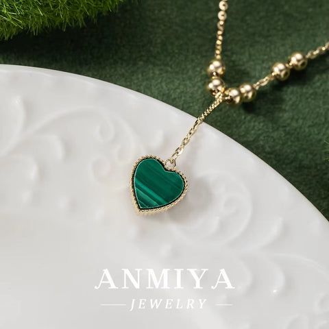 Elegant Silver Jewelry Collection: 925 Necklace with Stunning Malachite Gemstones - Perfect Gift for Her