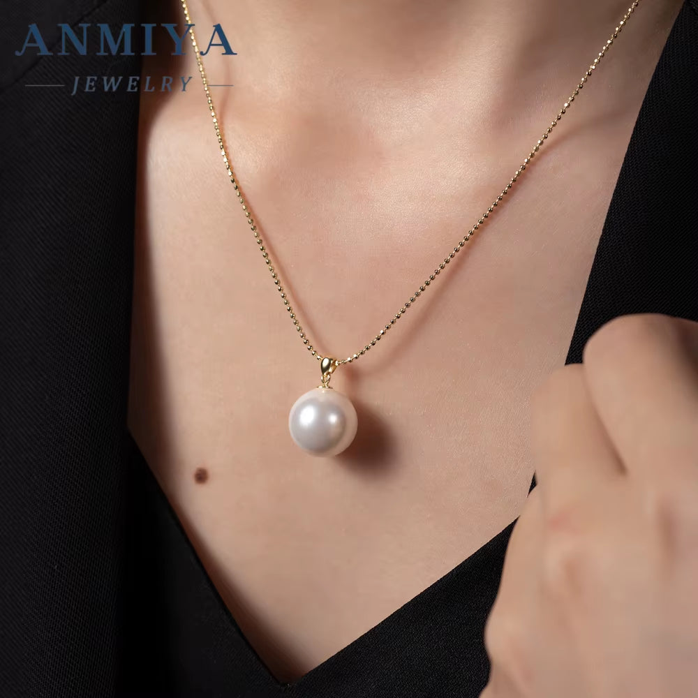 Jewelry New Trendy 18K Gold Plated Pearl Necklace S925 Sterling Silver Link Chain Freshwater Baroque Pearl Pendant Necklace