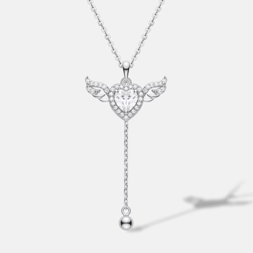 ANMIYA Cupid'S Heart Zircon 925 Sterling Silver with Angel Heart Zircon Plated Unisex Gift Girlfriend Eternal Heart Necklace
