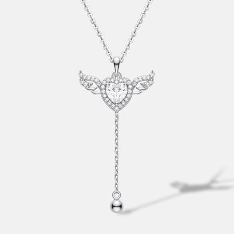 ANMIYA Cupid'S Heart Zircon 925 Sterling Silver with Angel Heart Zircon Plated Unisex Gift Girlfriend Eternal Heart Necklace