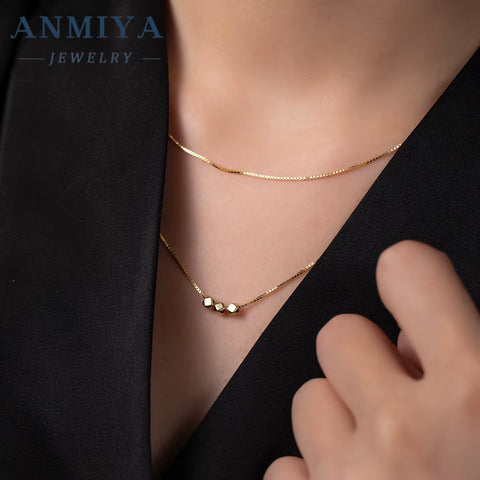 Layered Necklace 925 Silver Double Layer Necklace Trendy Multi Layer Gold Block Necklaces for Women New Arrival