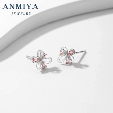 ANMIYA INS Korean Unique Pink Pear Ice Cut Zircon Earrings for Gift Women