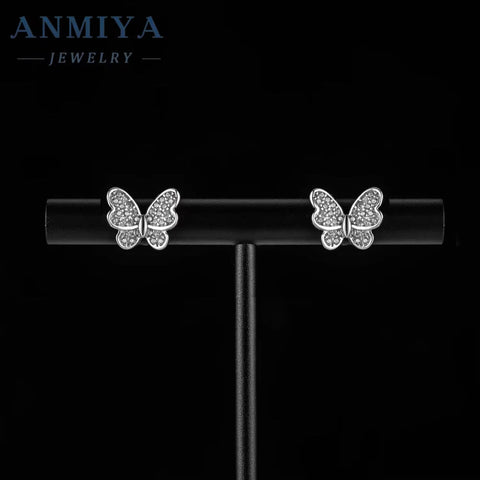 INS Trending Zircon Glaring Butterfly 925 Silver Hypoallergenic Stud Earrings for Women Girls