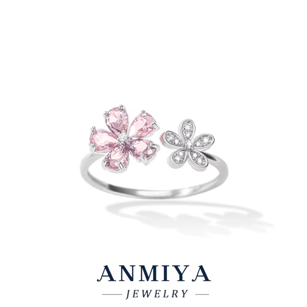 Wholesale Nature 925 Silver Adjustable Floral Ring, Zircon Jewelry Bulk Orders for Women'S Gift, Wedding