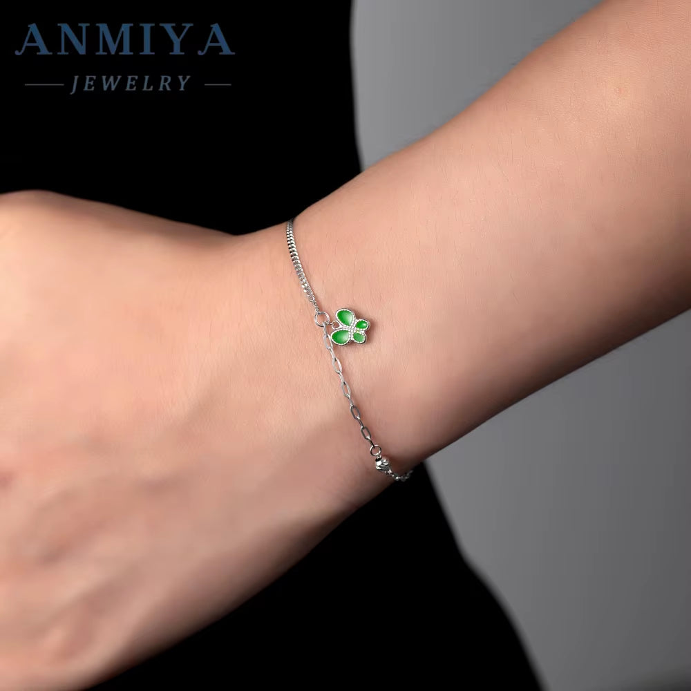 The New S925 Sterling Silver Butterfly Bracelet for Women Green Butterfly Luxury Hand Jewelry