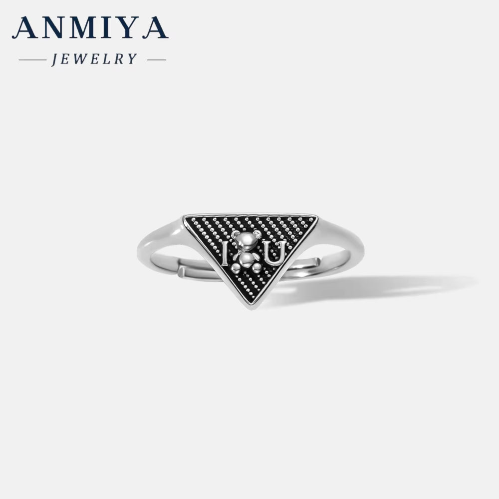 ANMIYA Luxury 925 Sterling Silver Chunky Rings 18K Gold Heart Shaped Triangle Ring Set for Lover Women Anniversary Gift