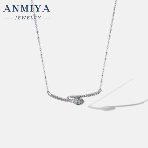 ANMIYA High Quality Best Gift One-Line Shape Zircon Snake 925 Sterling Silver Fashion Jewelry Necklace for Women Men