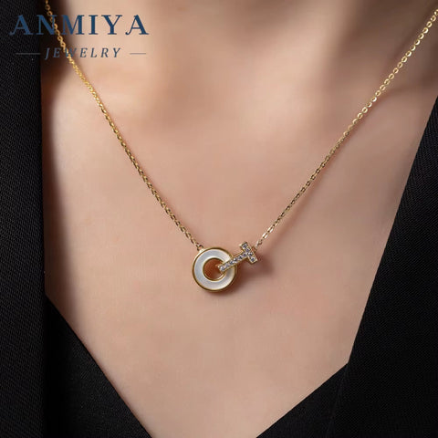 ANMIYA Fine Fashion Simple Fine High Quality T Shape round Collarbone Necklace for Women
