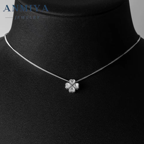 ANMIYA Jewelry New Trendy White Shell Four Leaf Clover 925 Sterling Fashion Jewelry Necklace for Women