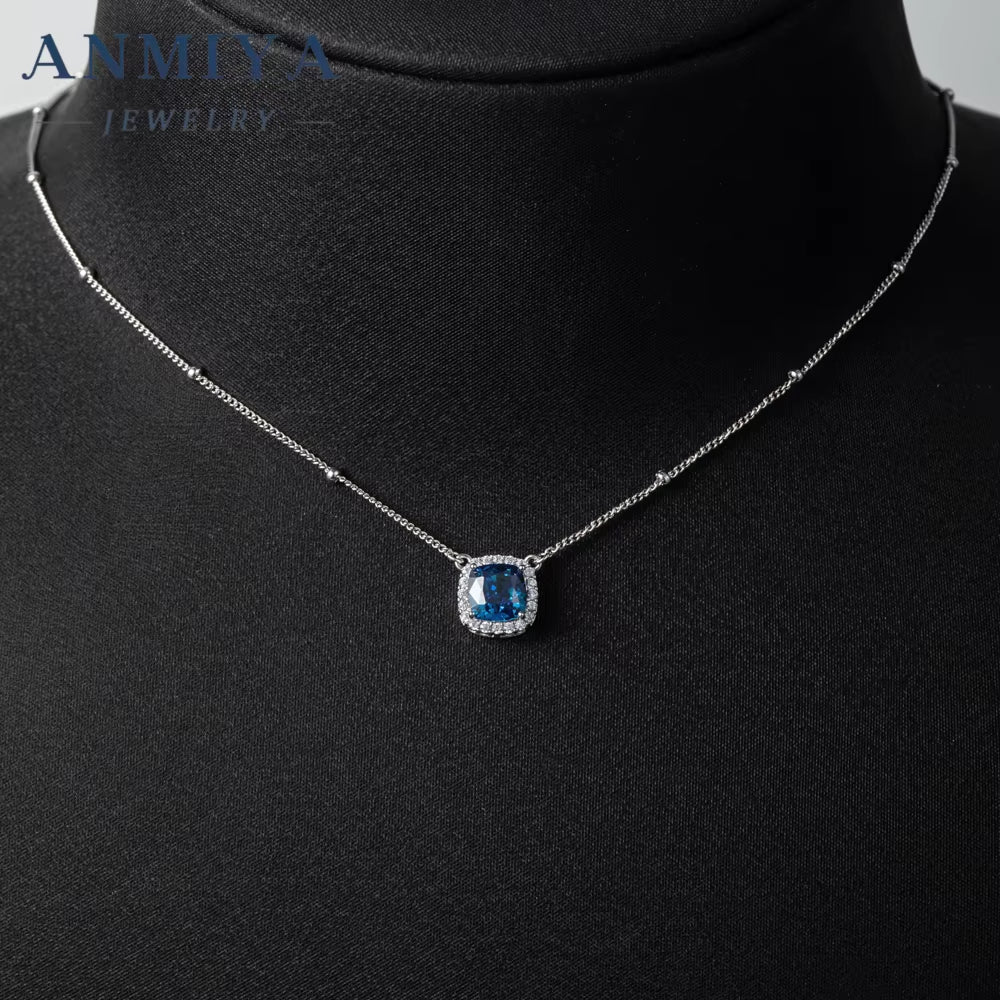 ANMIYA Blue Zircon Ice Cut High Carbon Necklaces Wholesale Sterling Silver Fashion Necklace for Women