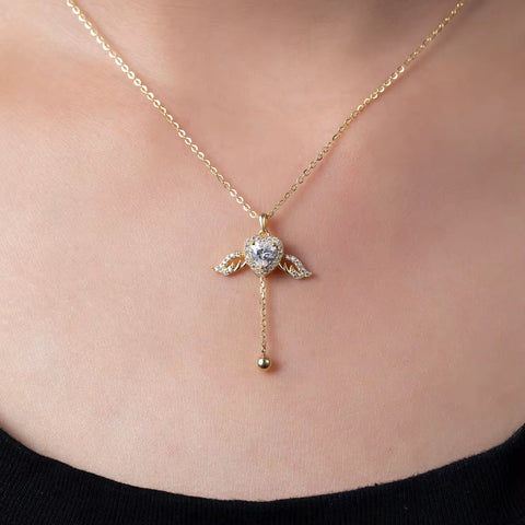 ANMIYA Cupid'S Heart 925 Sterling Silver Girl Angel Heart Zircon Gift Necklace for Girlfriend