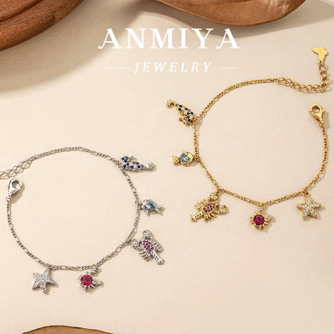 Unique Starfish Sea Horse Fish Shell Charm Bracelet Fashion 925 Silver 18K Gold Plated Cuban Chain Bracelet Jewelry for Kid