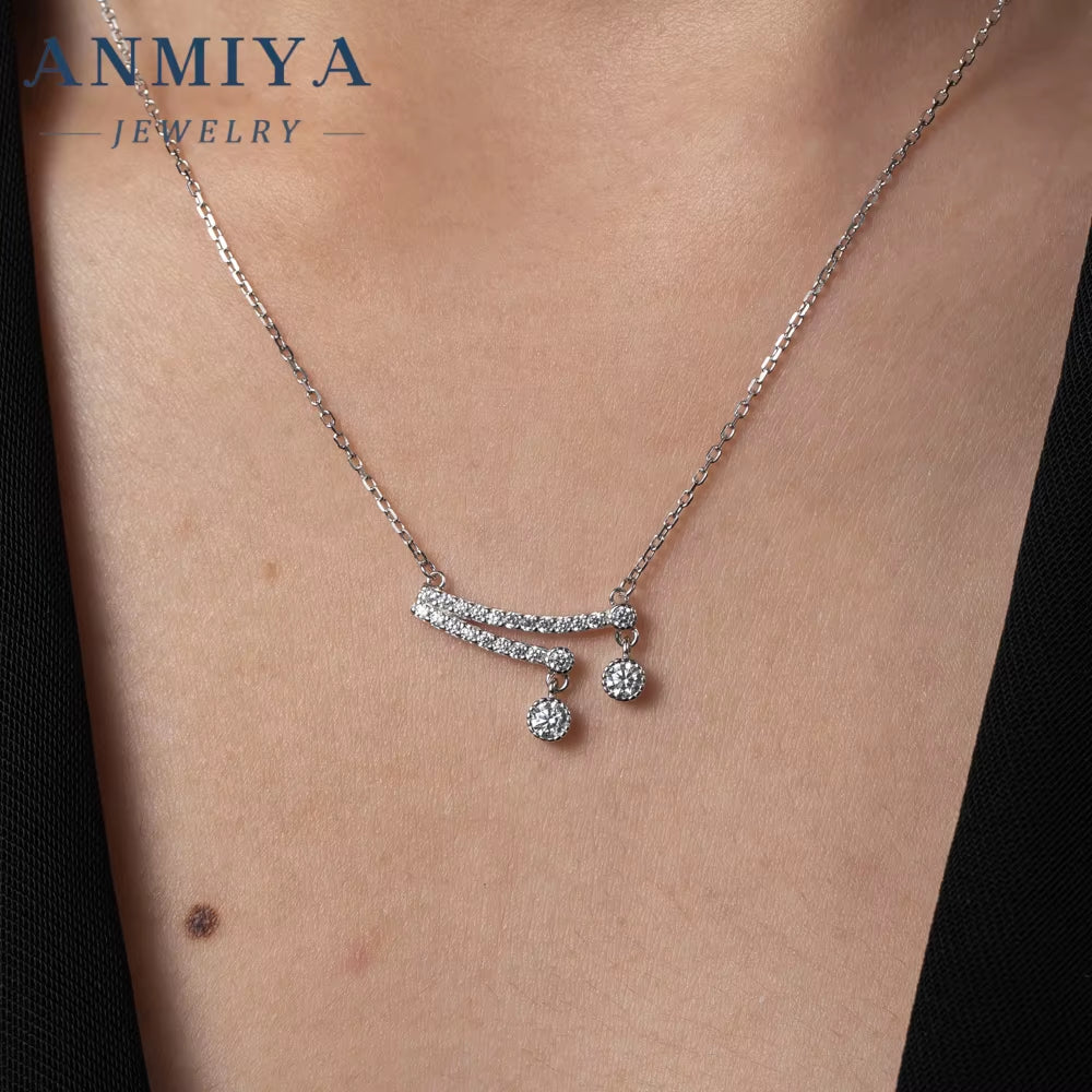 ANMIYA One-Line Shape Temperament Zircon 925 Sterling Silver Collarbone Tassel Necklaces for Women Girl Anniversary Gift