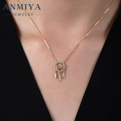 18K Gold Plated 925 Sterling Silver Dream Catcher Pendant Collarbone Necklace with Zircon Thanksgiving Gift for Female