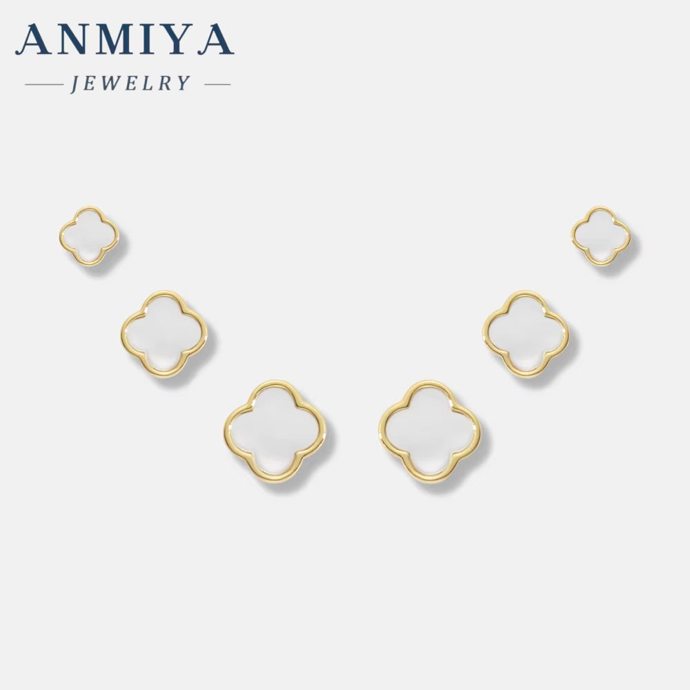 Four Leaf 925 Silver Needle Clover Earrings 3Pairs Jewelry Earrings Set White Shell Clover Stud Earrings for Women or Girls