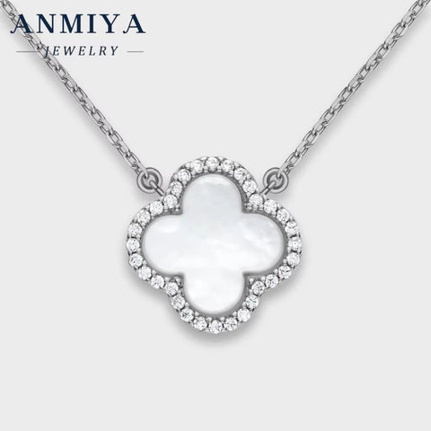 Wholesale White Gold Rhodium Plated Four Leaf Clover Necklace Earrings Jewelry 925 Sterling Silver Jewelry Necklace Set